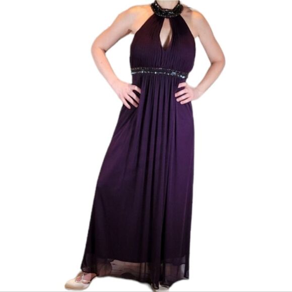 🔹️Cache Eggplant Beaded Ruched Formal Dress Size 4 - Picture 3 of 12